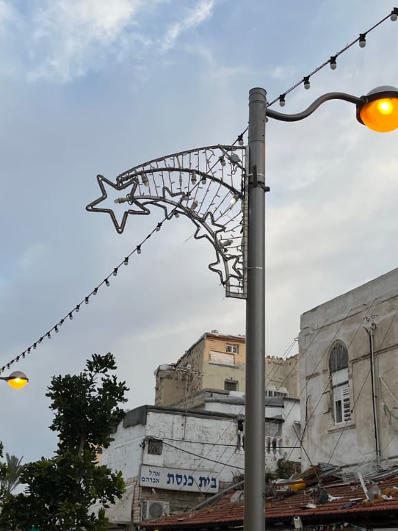 Street decorations in Jaffa, Israel at Christmas